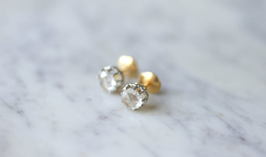 Crowned rose diamond studs 1.15 Ct - Penelope Gallery