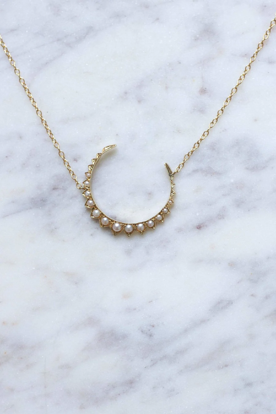 Antique gold and pearl crescent moon necklace - Penelope Gallery