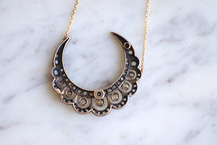 Gold and diamond crescent moon necklace - Penelope Gallery