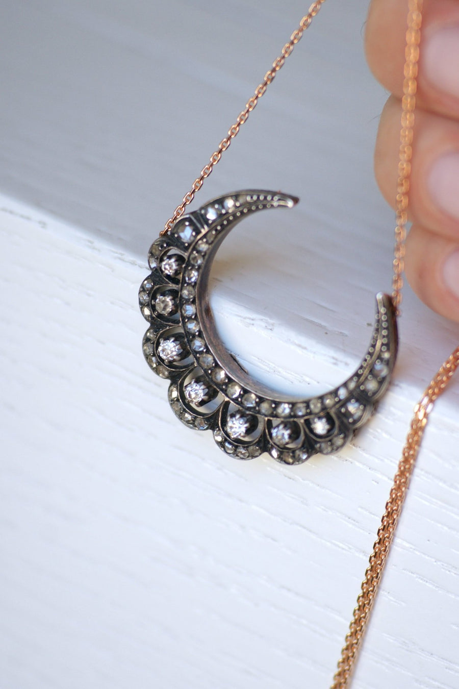 Gold and diamond crescent moon necklace - Penelope Gallery