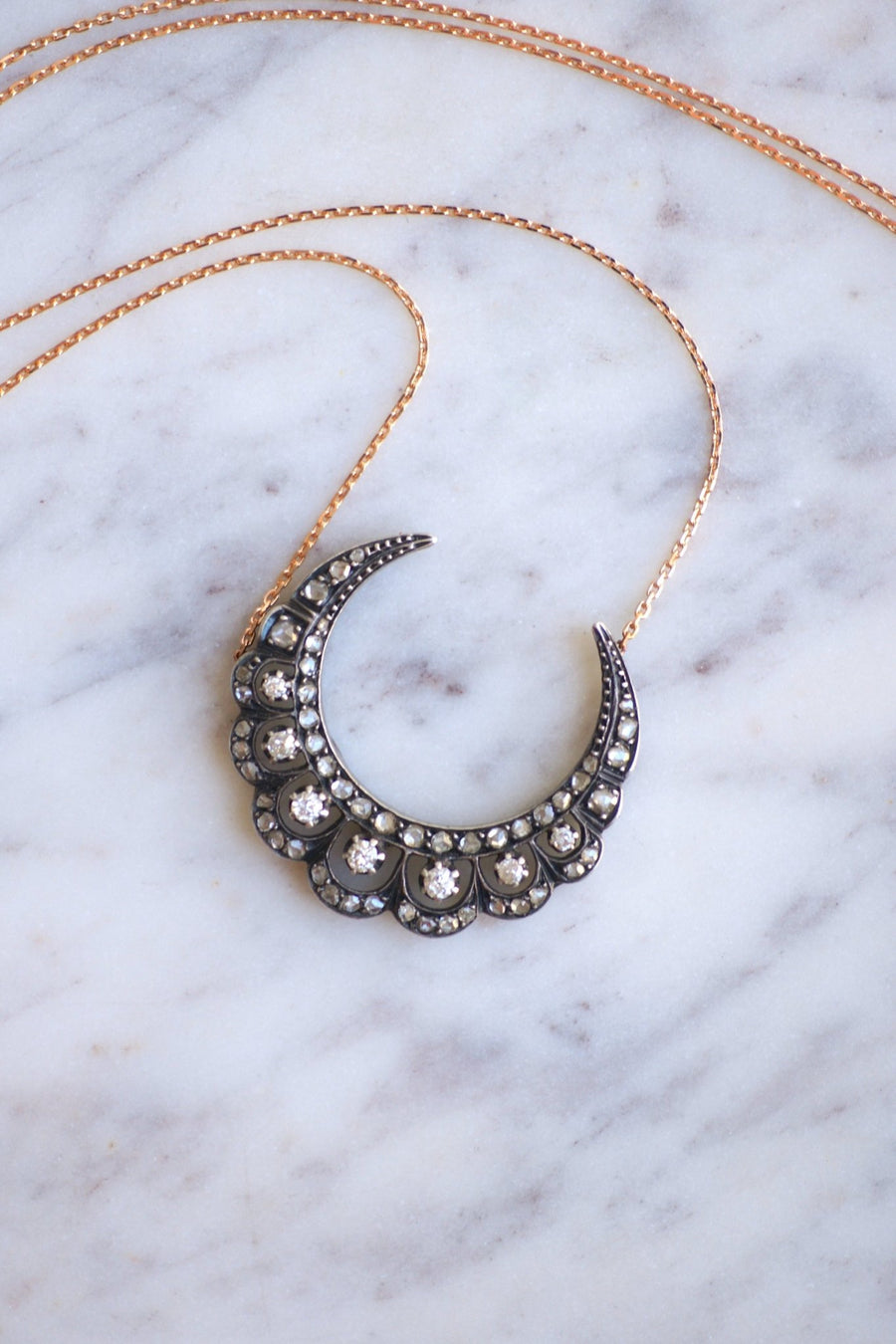 Gold and diamond crescent moon necklace - Penelope Gallery