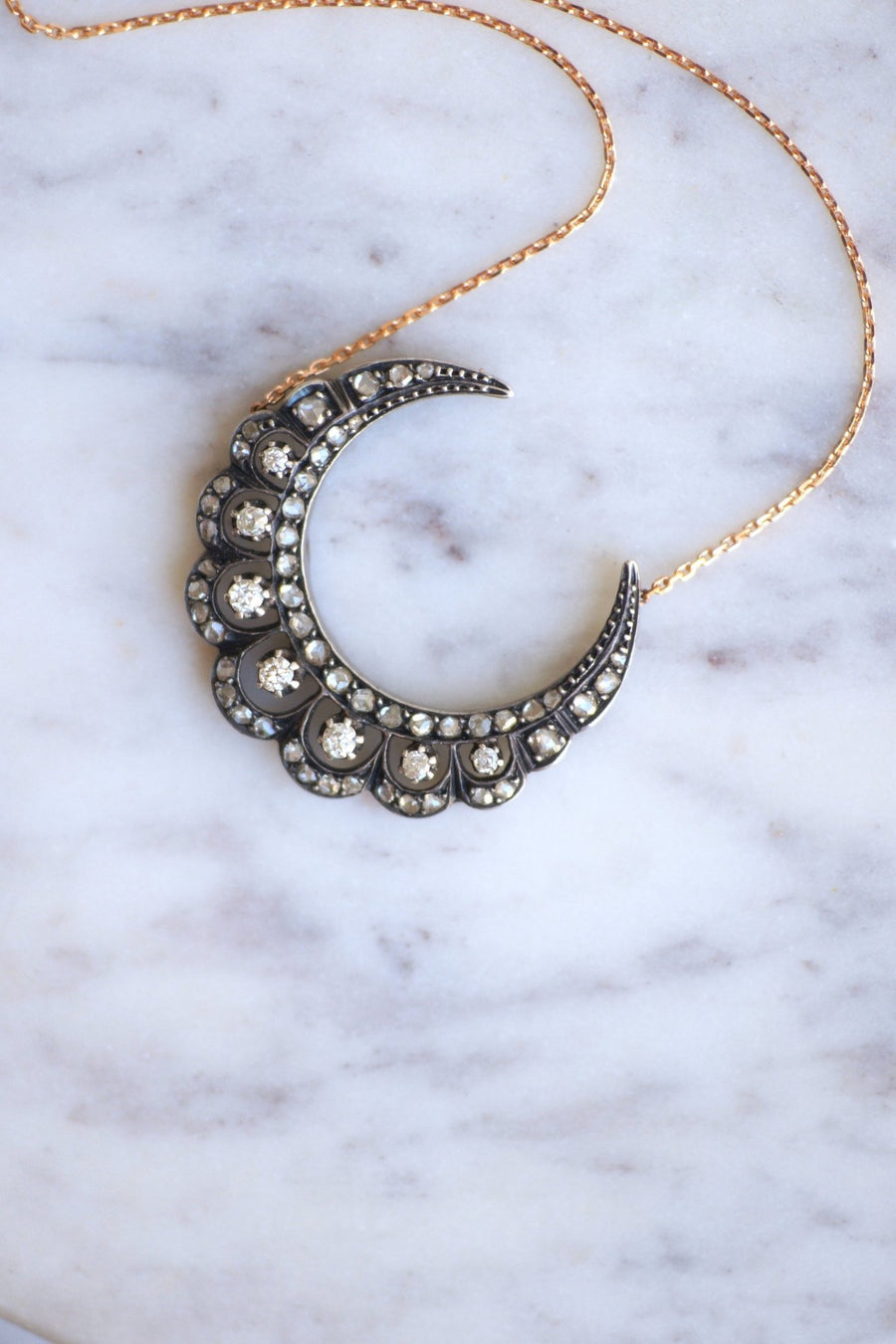 Gold and diamond crescent moon necklace - Penelope Gallery