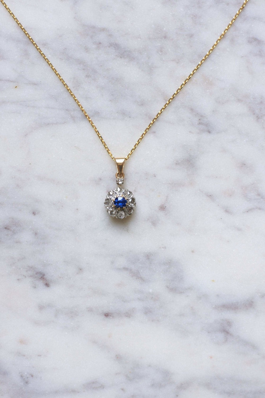 Antique sapphire and diamond daisy necklace - Penelope Gallery