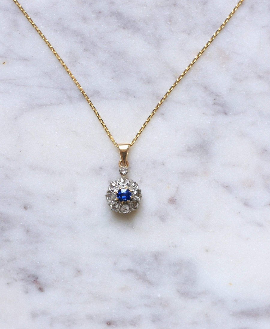 Antique sapphire and diamond daisy necklace - Penelope Gallery