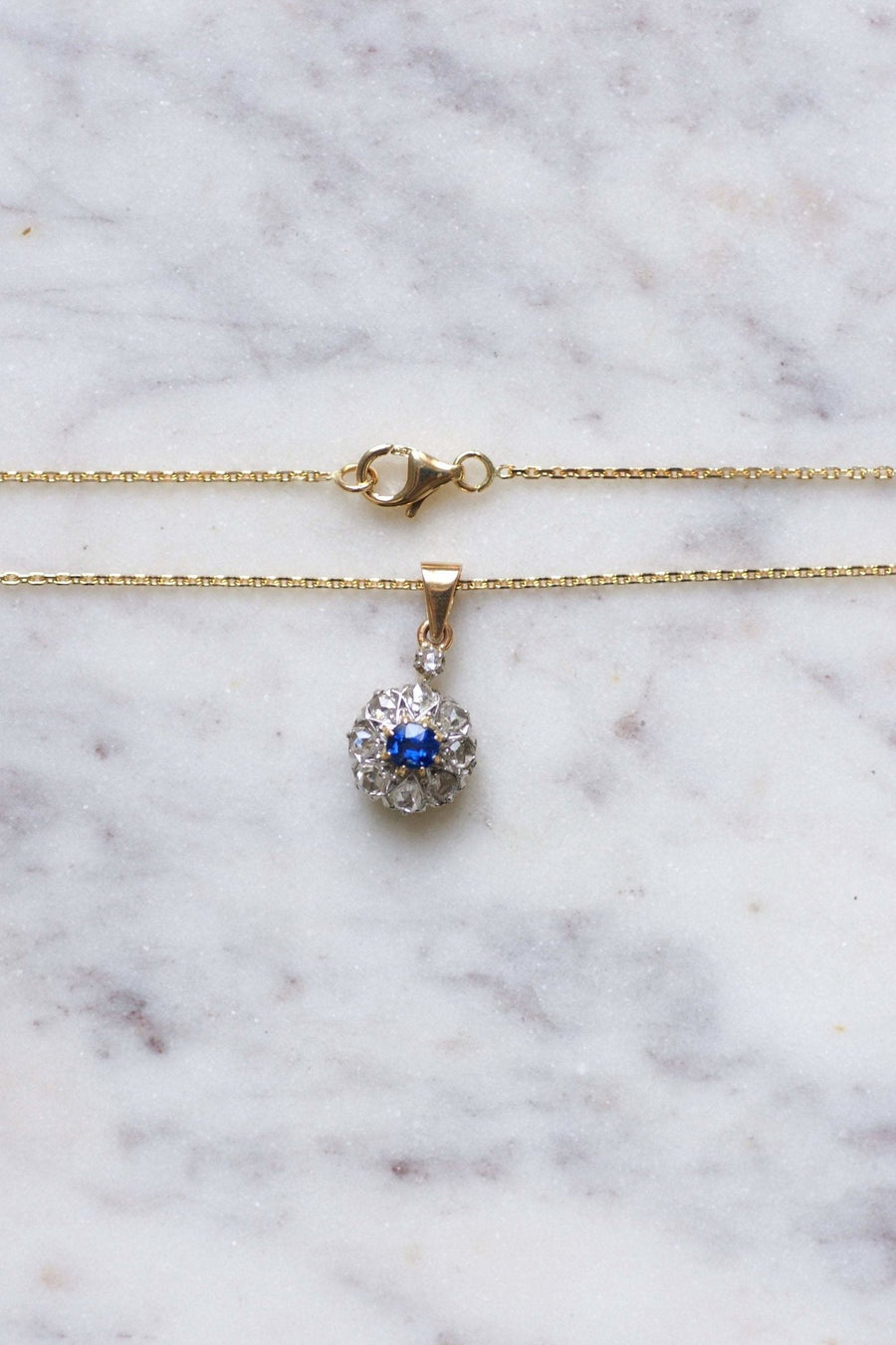 Antique sapphire and diamond daisy necklace - Penelope Gallery