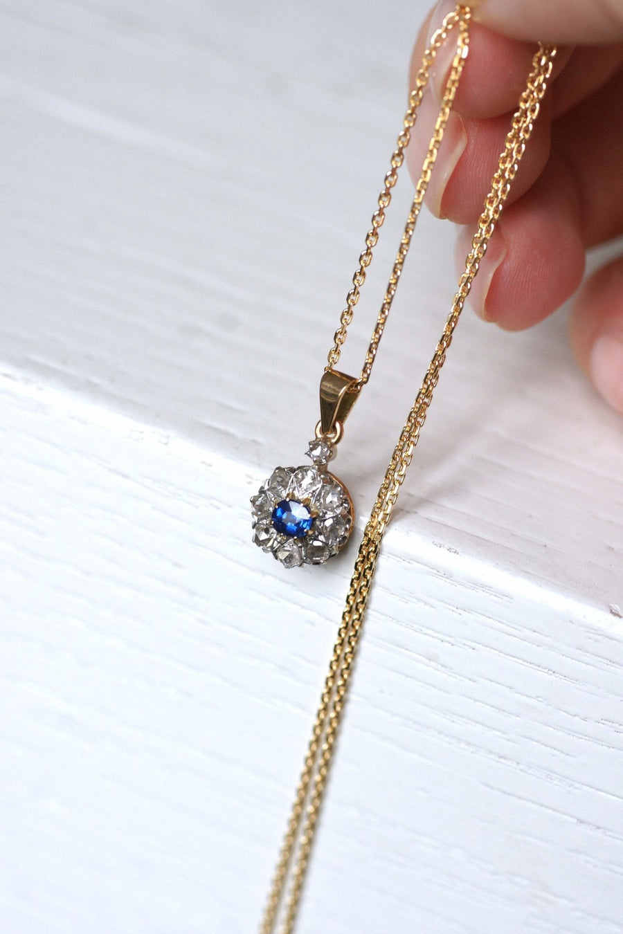 Antique sapphire and diamond daisy necklace - Penelope Gallery