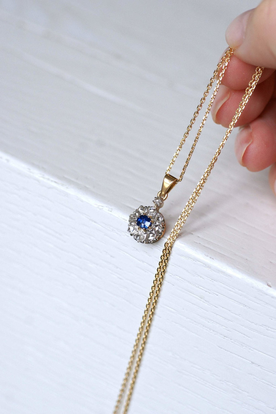 Antique sapphire and diamond daisy necklace - Penelope Gallery