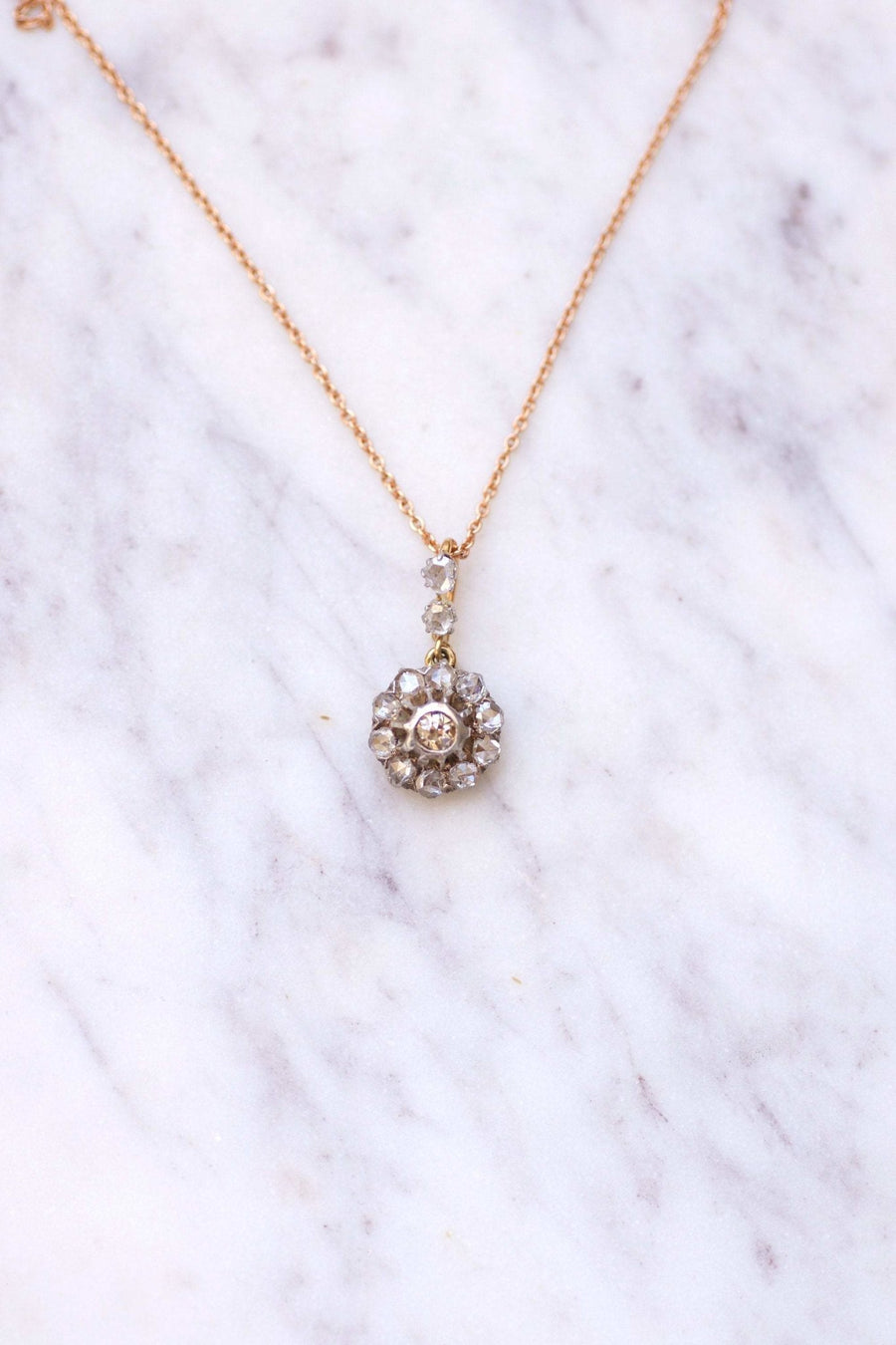 Victorian gold and diamonds daisy necklace - Galerie Pénélope