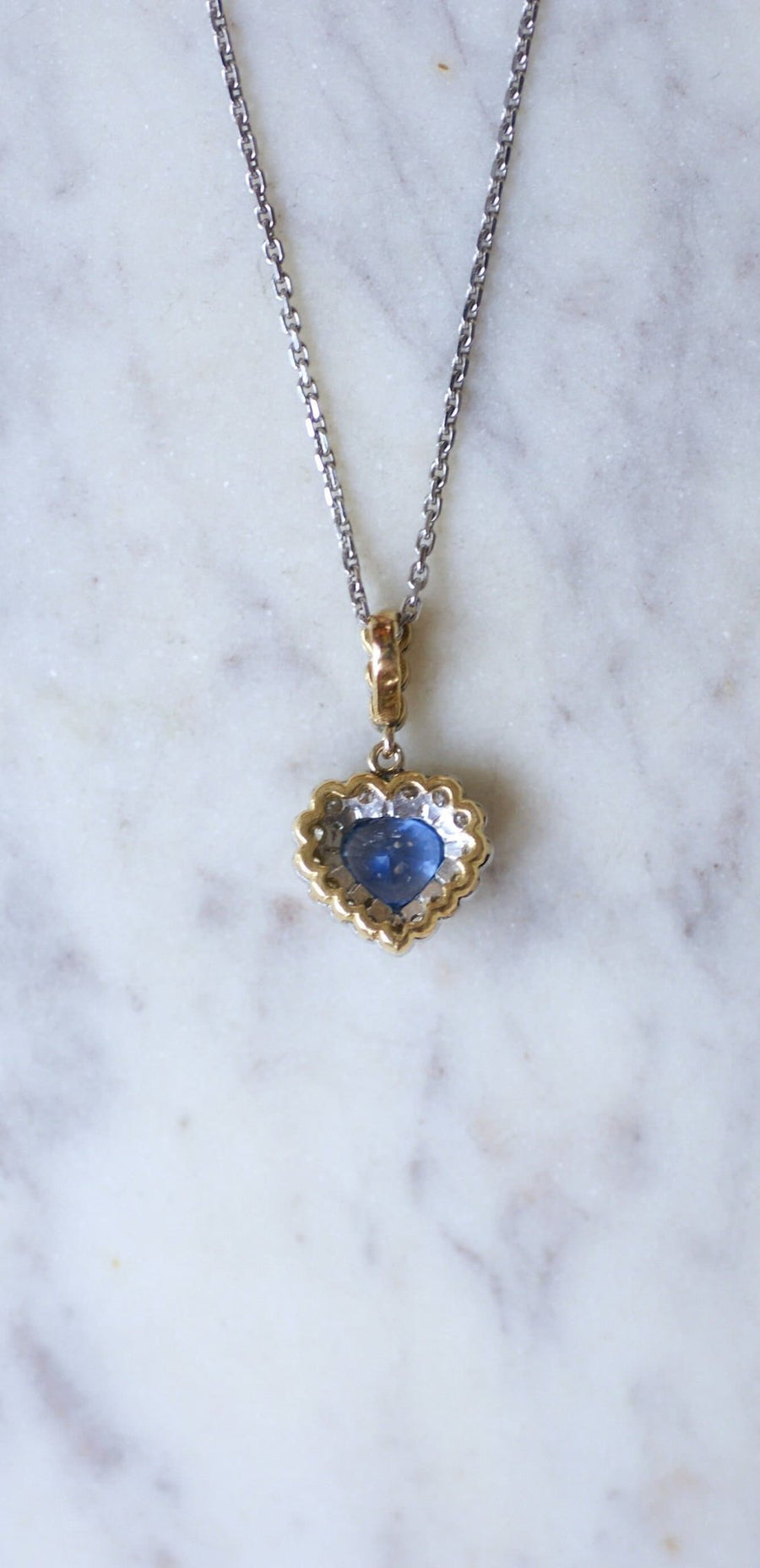 Ceylon sapphire and diamond heart pendant necklace - Galerie Pénélope