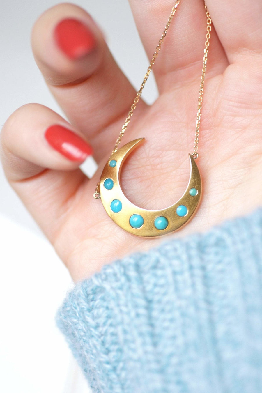 Gold and turquoise crescent moon pendant necklace - Penelope Gallery