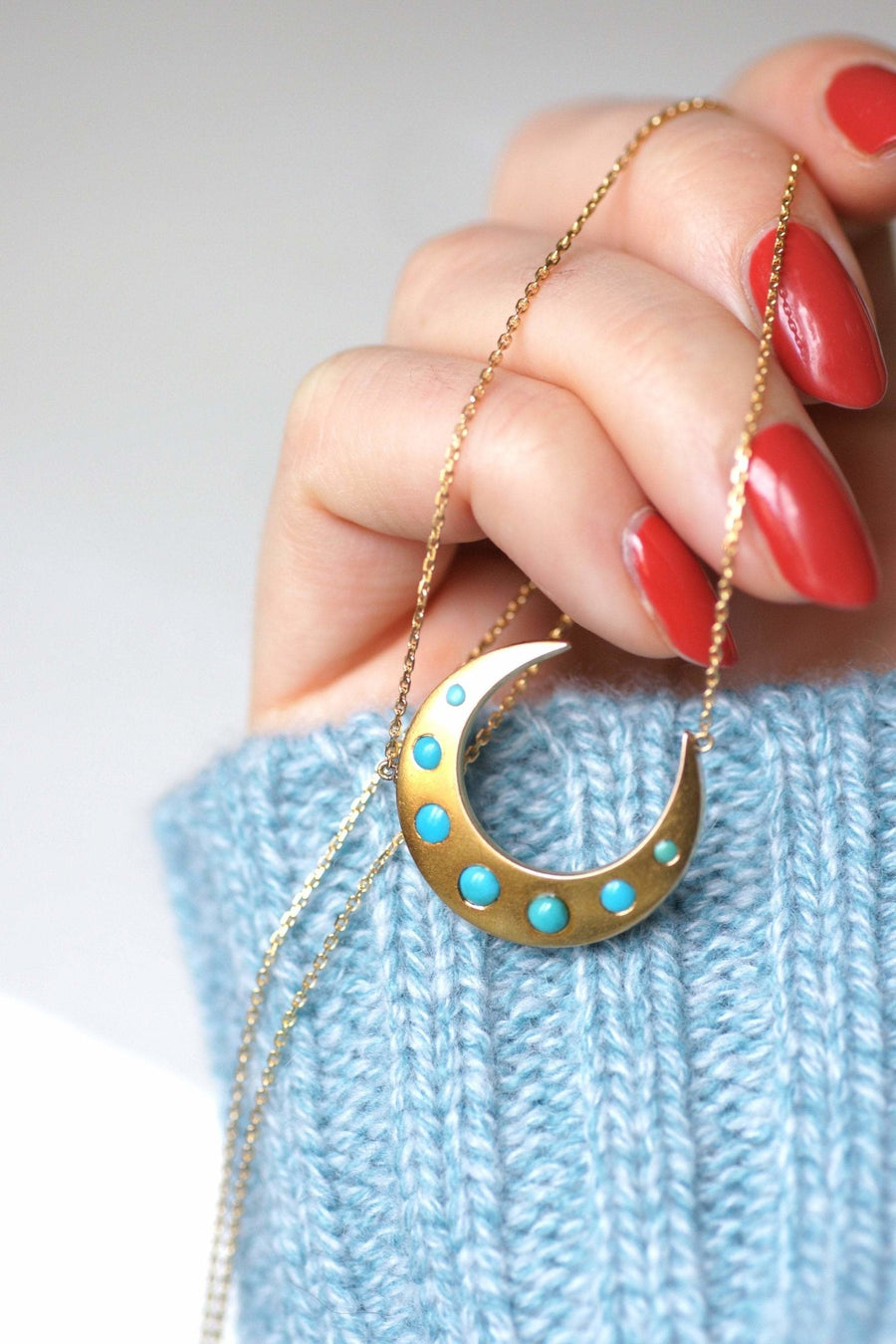 Gold and turquoise crescent moon pendant necklace - Penelope Gallery