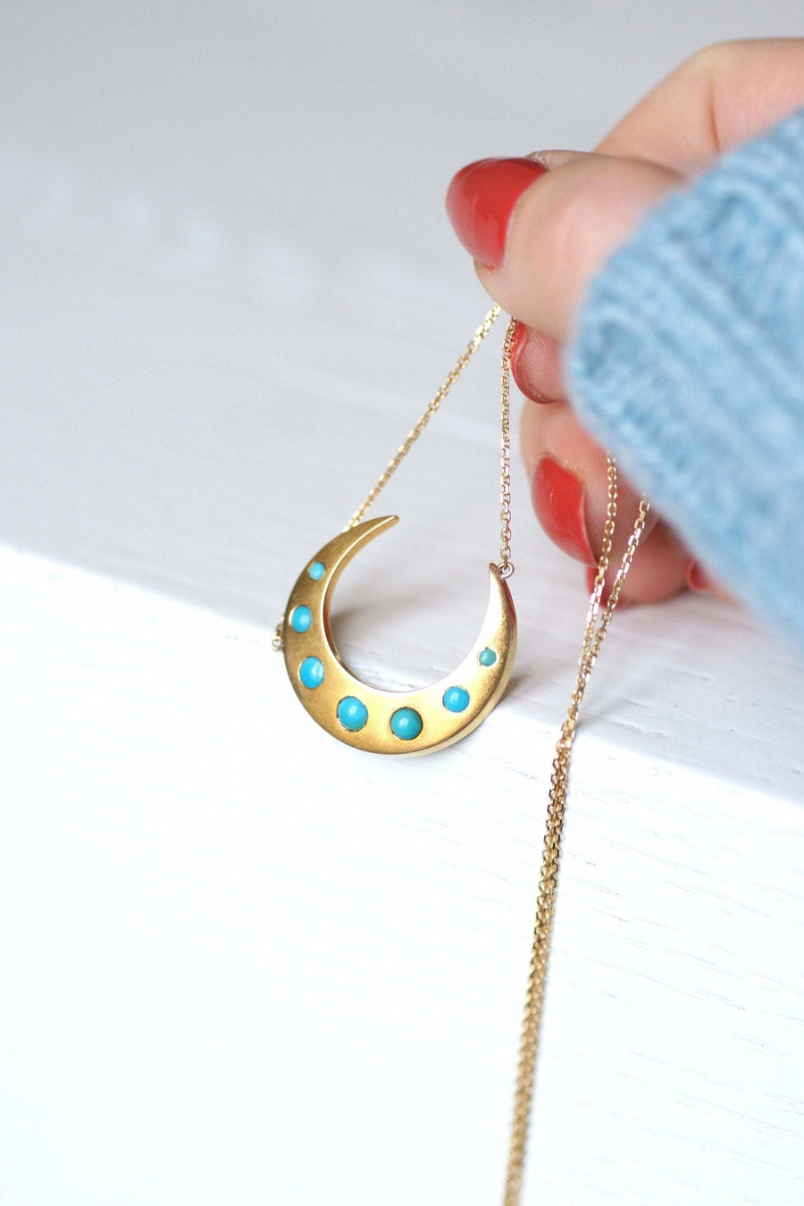 Gold and turquoise crescent moon pendant necklace - Penelope Gallery