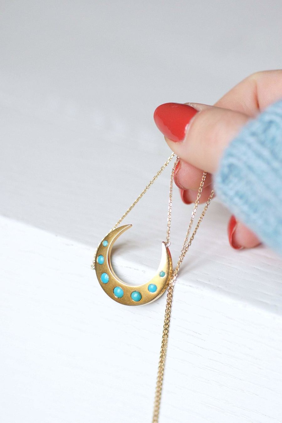 Gold and turquoise crescent moon pendant necklace - Penelope Gallery