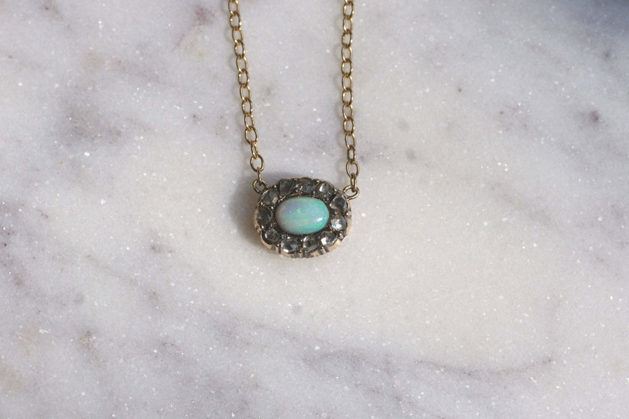 Victorian gold and opal pendant necklace with diamonds - Galerie Pénélope
