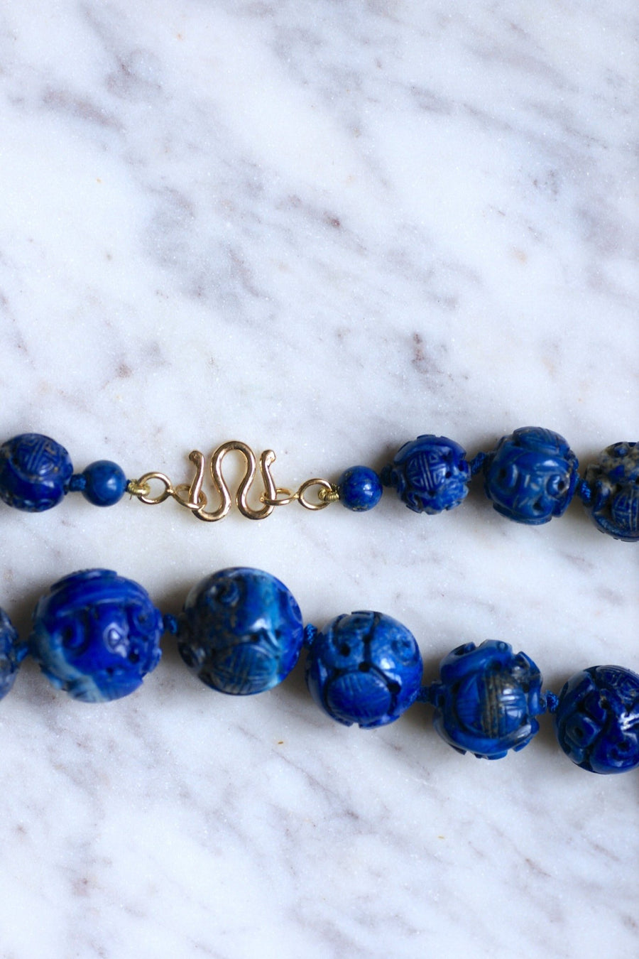 Carved lapis lazuli beads necklace - Penelope Gallery