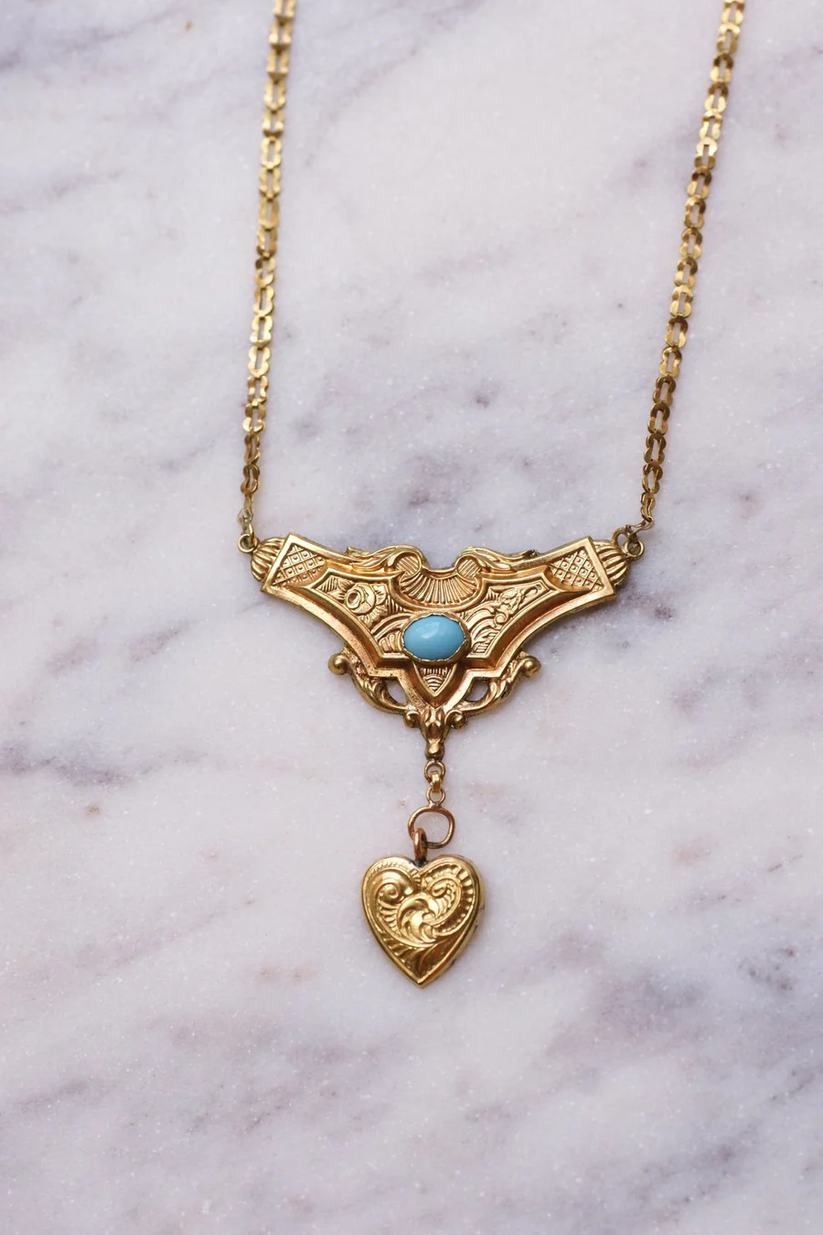 Antique gold and turquoise regional necklace - Galerie Pénélope