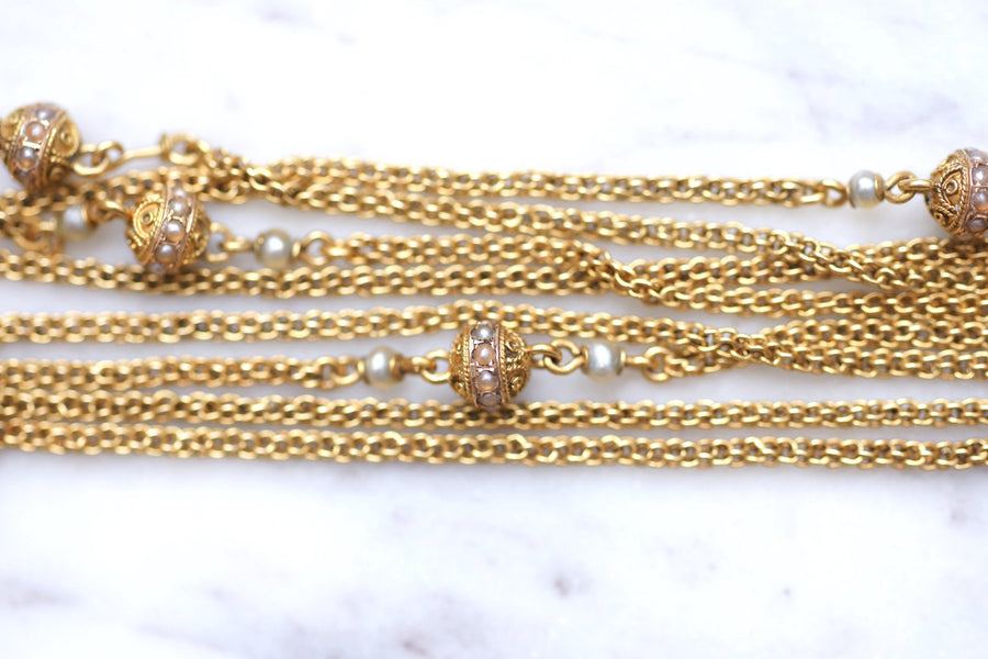 Necklace, necklace, antique chain, gold and fine pearl - Galerie Pénélope