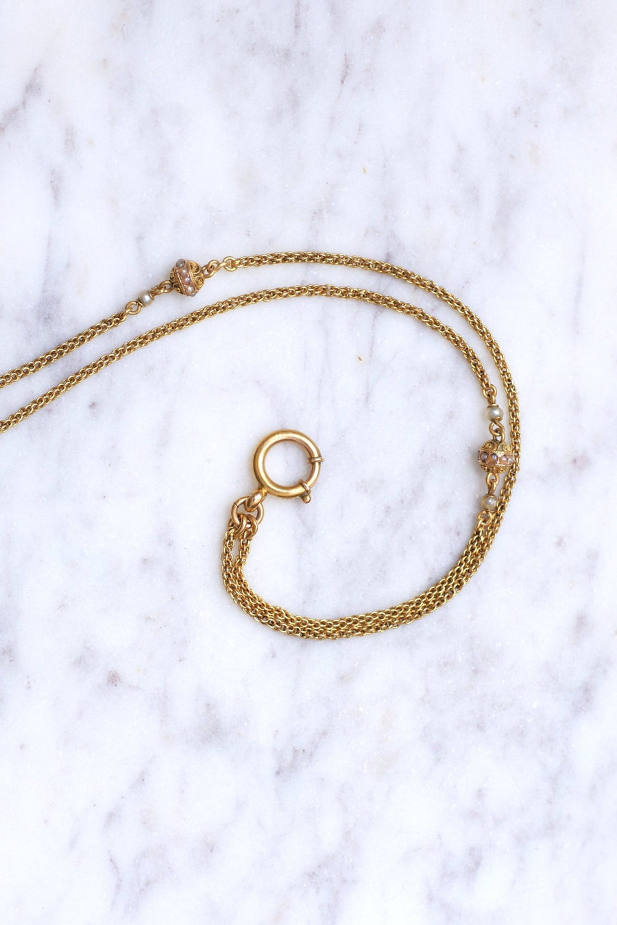 Necklace, necklace, antique chain, gold and fine pearl - Galerie Pénélope