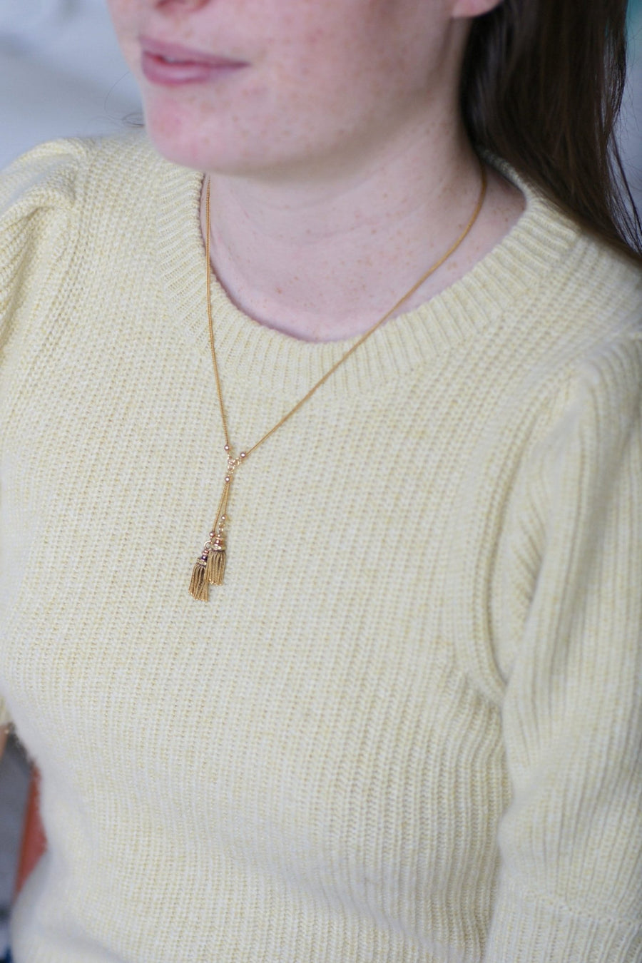 Three gold necklace with pompoms - Galerie Pénélope