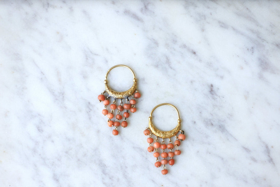 Antique gold and coral creoles - Penelope Gallery