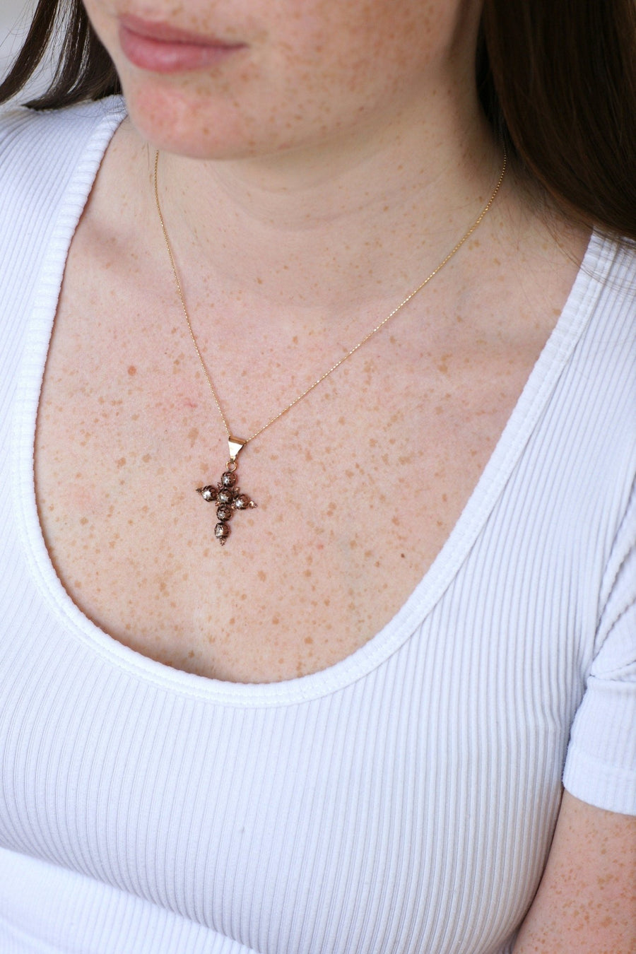 Antique cross in pink gold and diamonds - Penelope Gallery