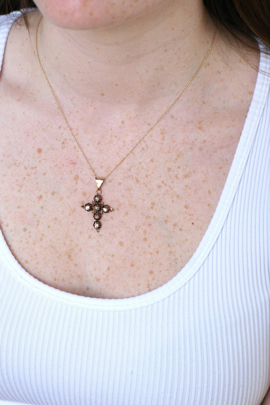 Antique cross in pink gold and diamonds - Penelope Gallery