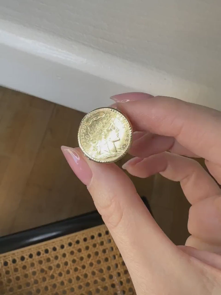 Yellow Gold 10 Franc Marianne Coin Ring