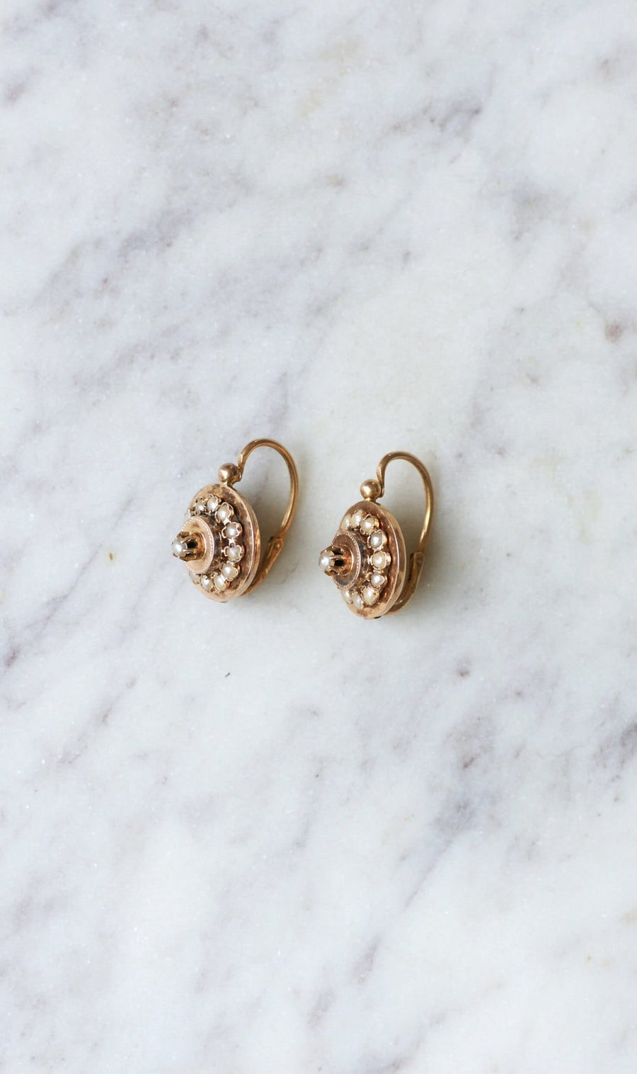 Rose gold and pearl disc antique sleepers - Galerie Pénélope