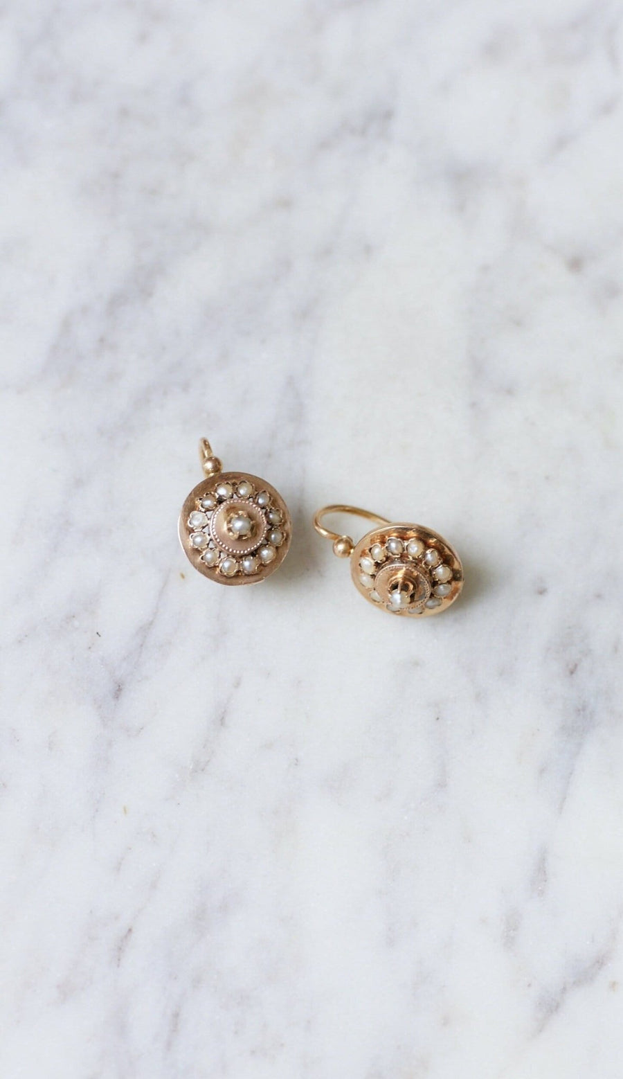 Rose gold and pearl disc antique sleepers - Galerie Pénélope