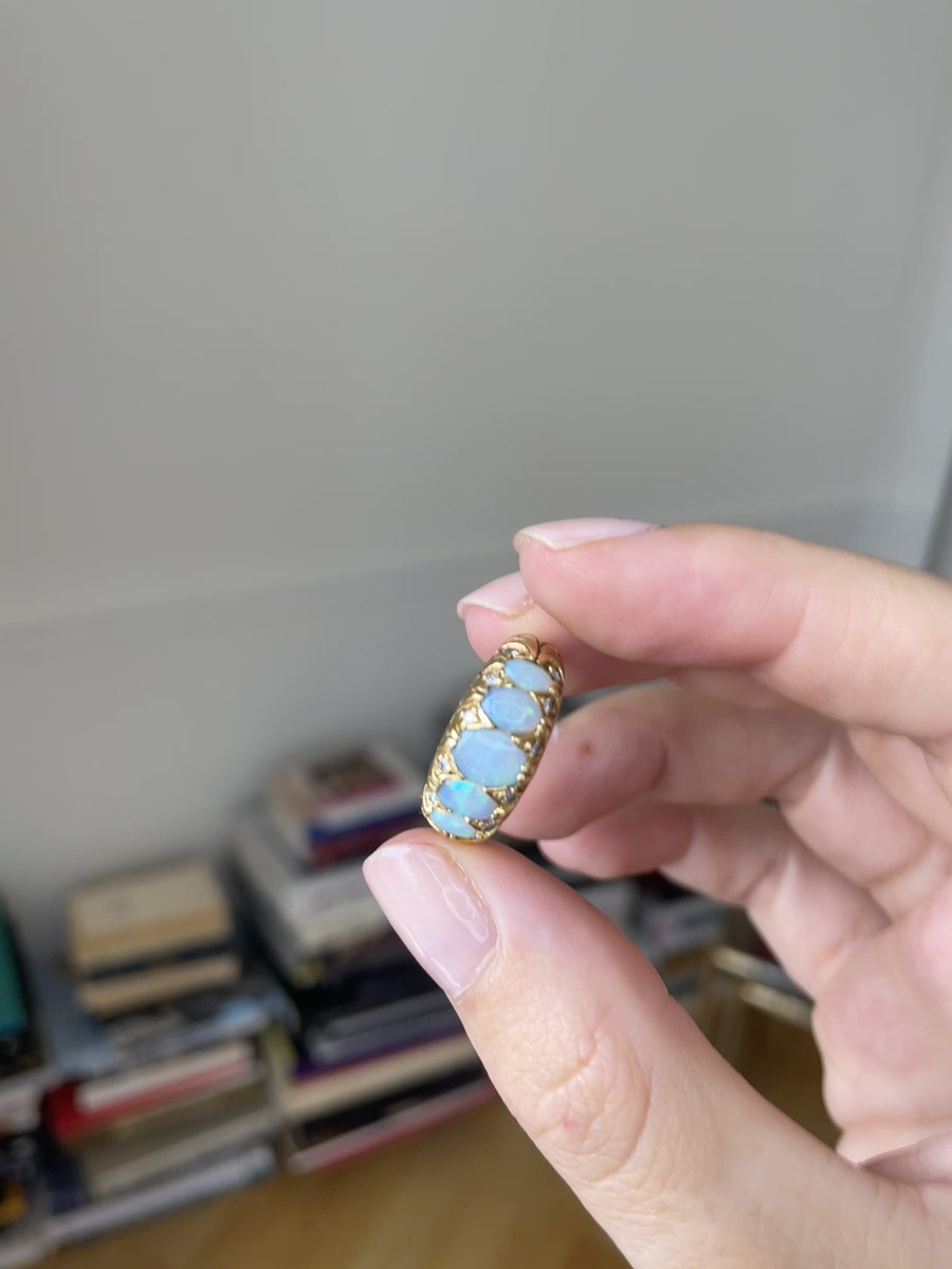 Opal and diamond garter ring