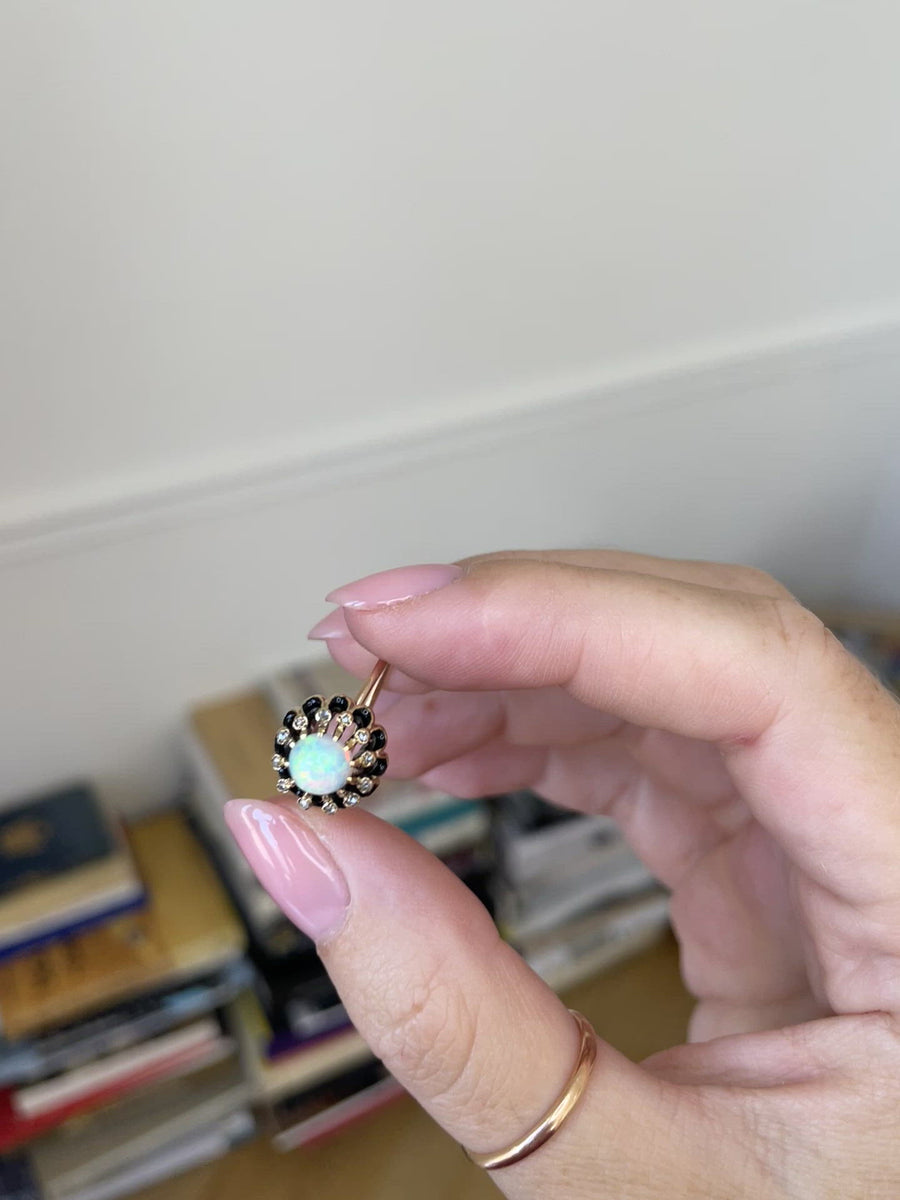 Pink Gold, Opal, Diamond and Enamel Ring