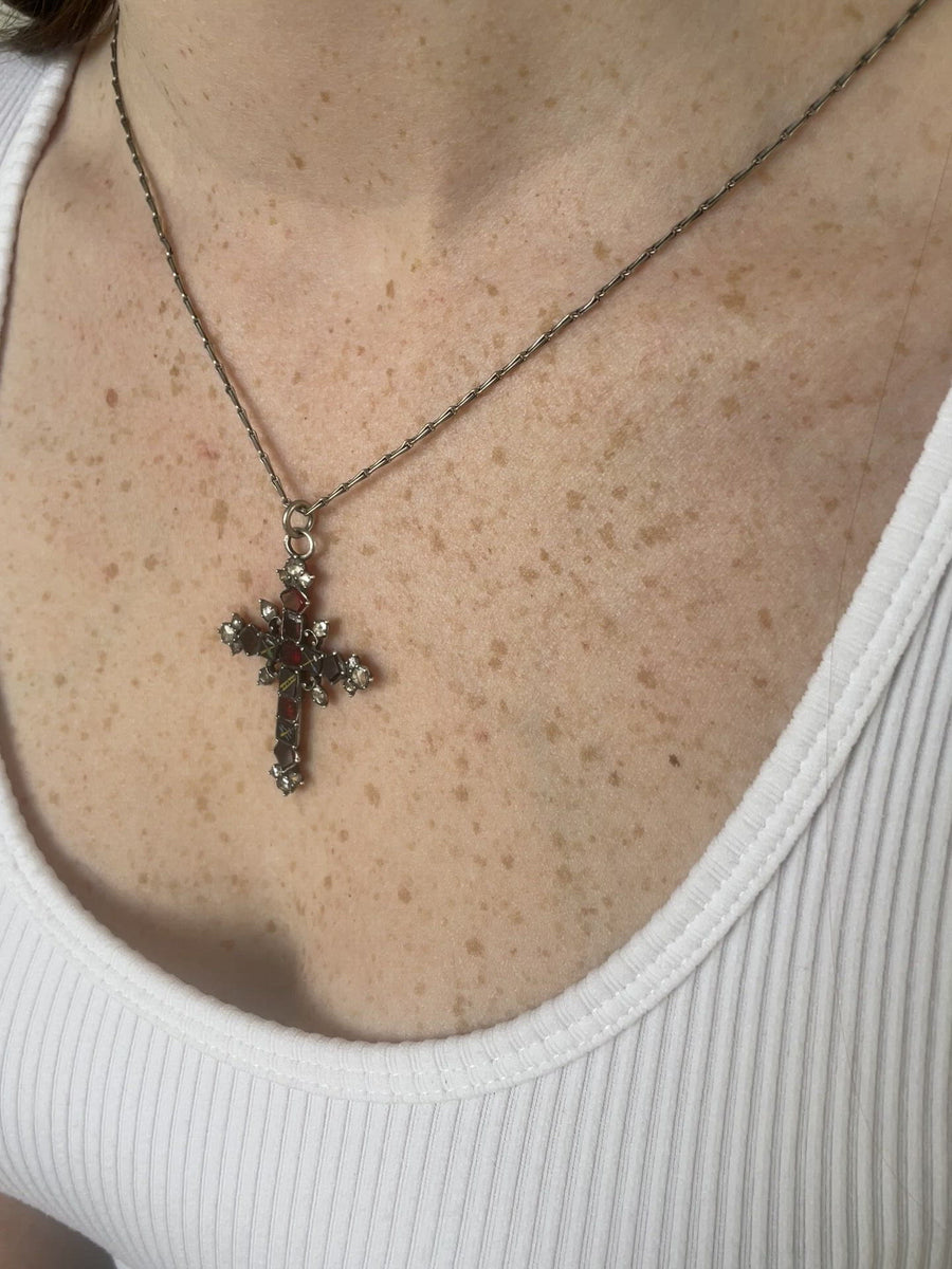 Antique diamond and garnet cross