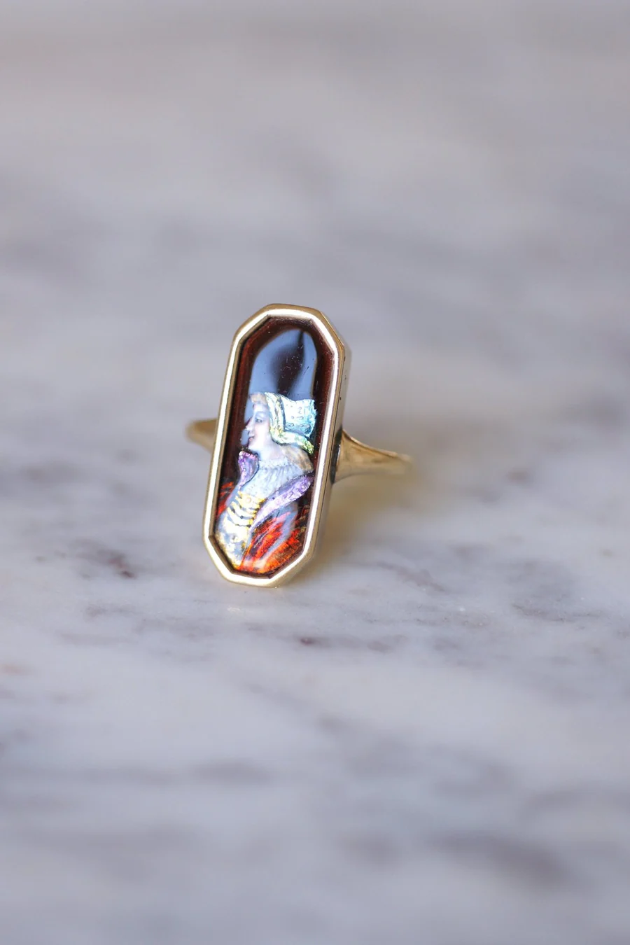 Large antique gold and enamel ring from Limoges - Galerie Pénélope