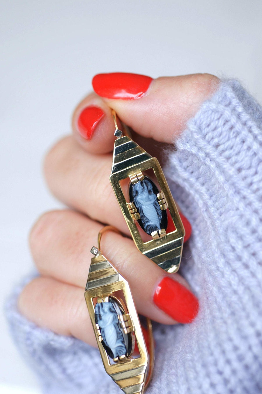 Large cameo Art Deco earrings - Galerie Pénélope