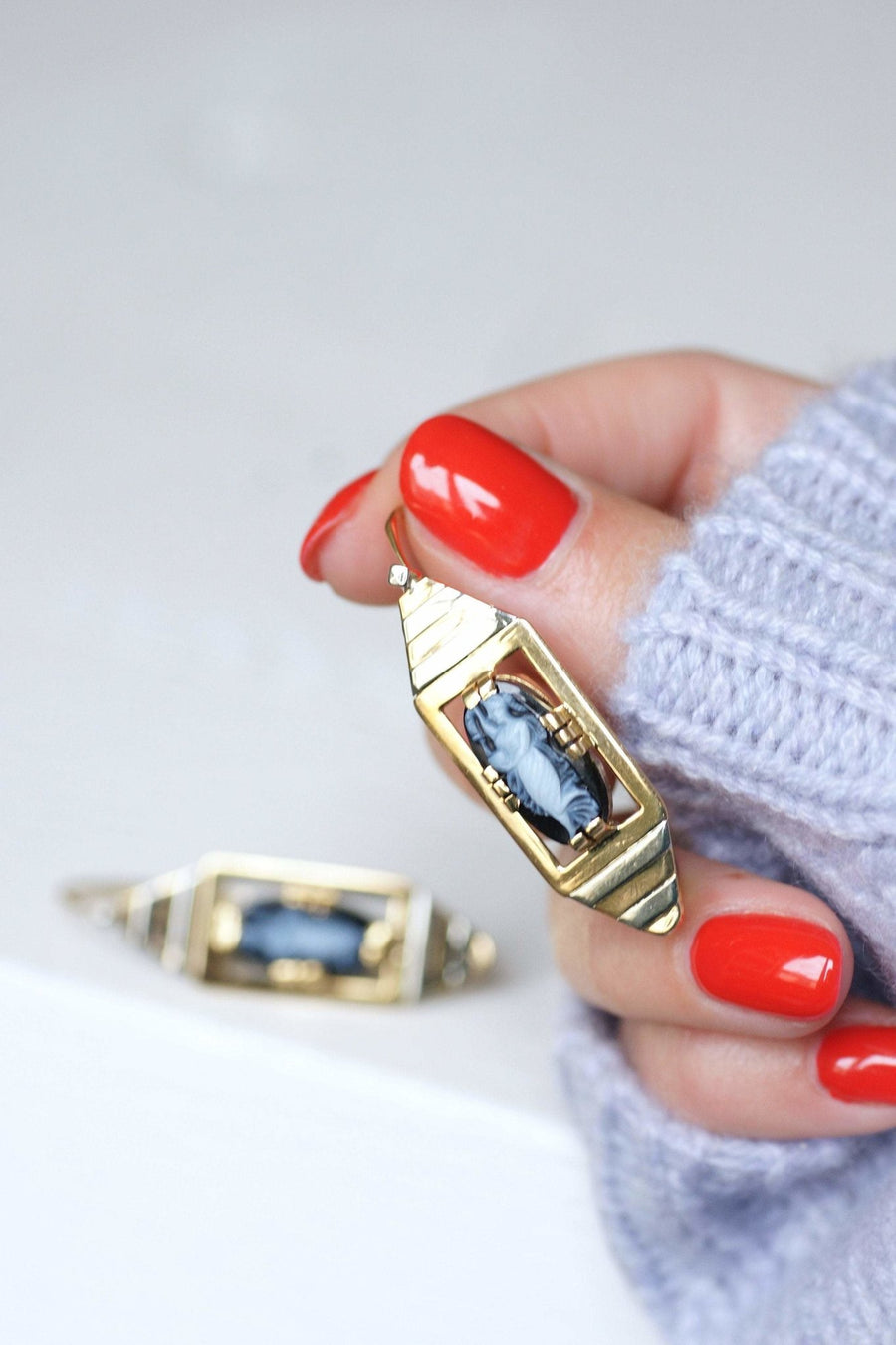 Large cameo Art Deco earrings - Galerie Pénélope