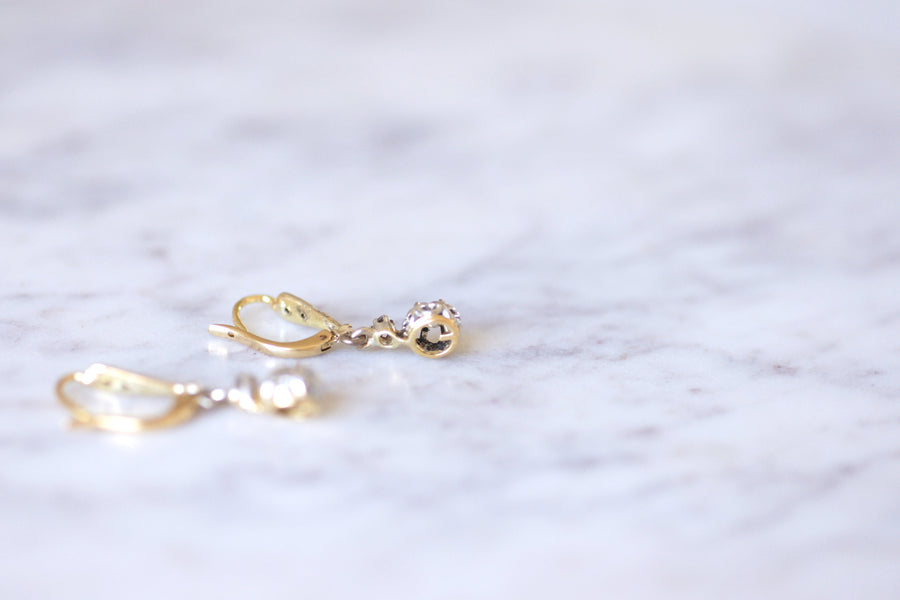 Antique gold, platinum, and diamond dangling sleeper earrings