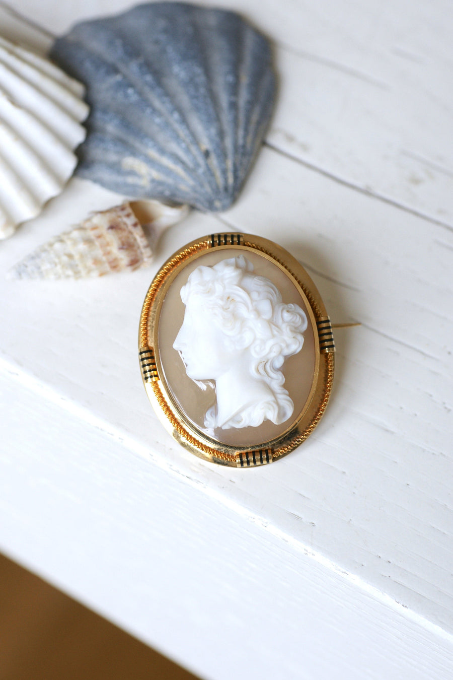 Antique yellow gold and agate cameo brooch