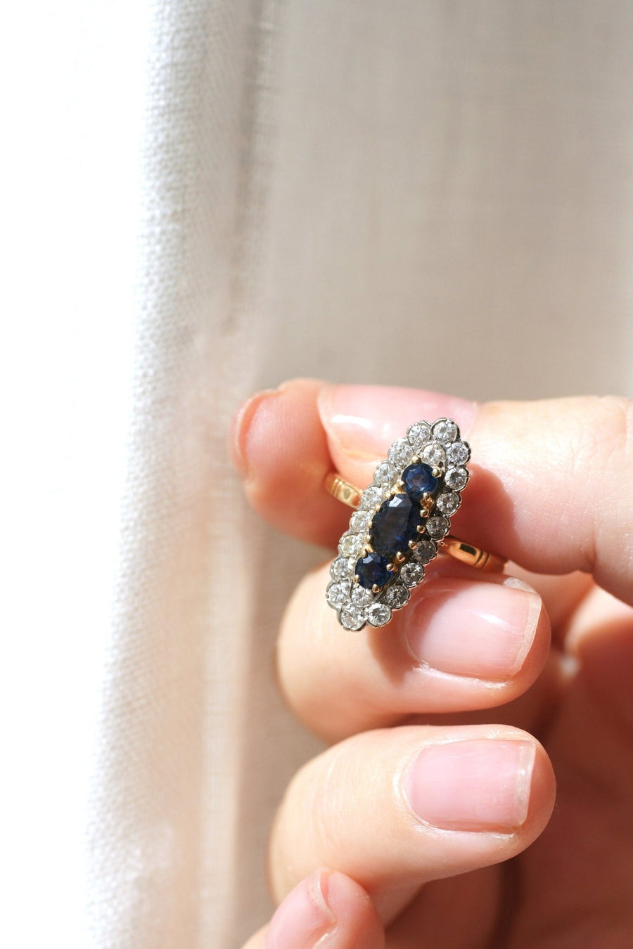 Vintage Marquise diamonds and sapphires - Penelope Gallery