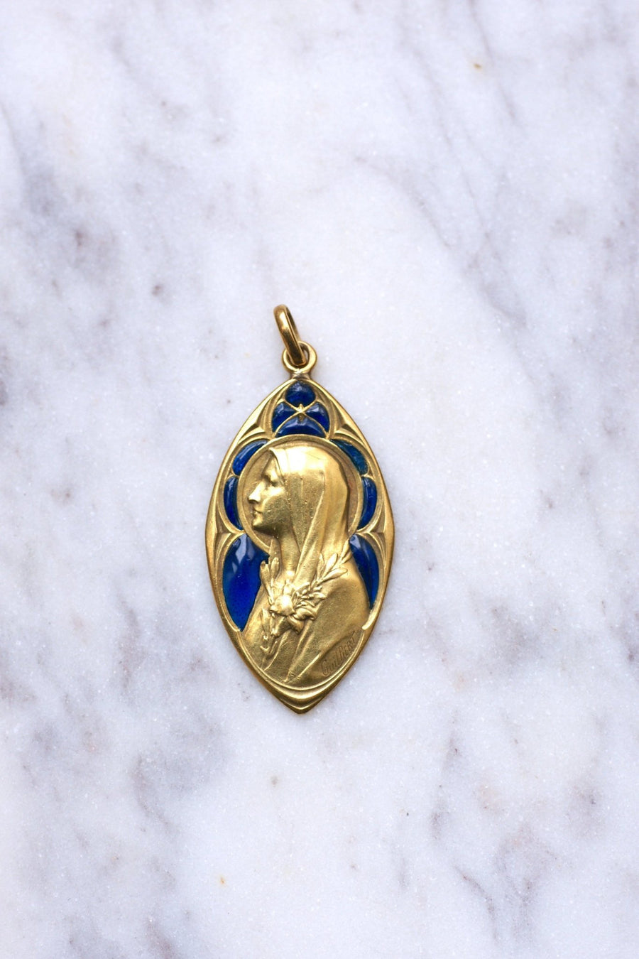 Antique medal in gold, Virgin Mary and enamel - Galerie Pénélope