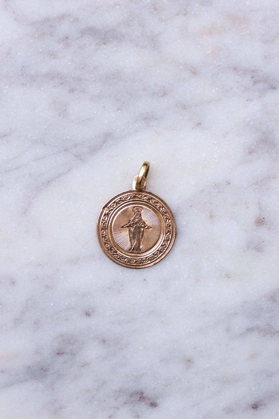 Antique Virgin Mary medal in pink gold - Penelope Gallery