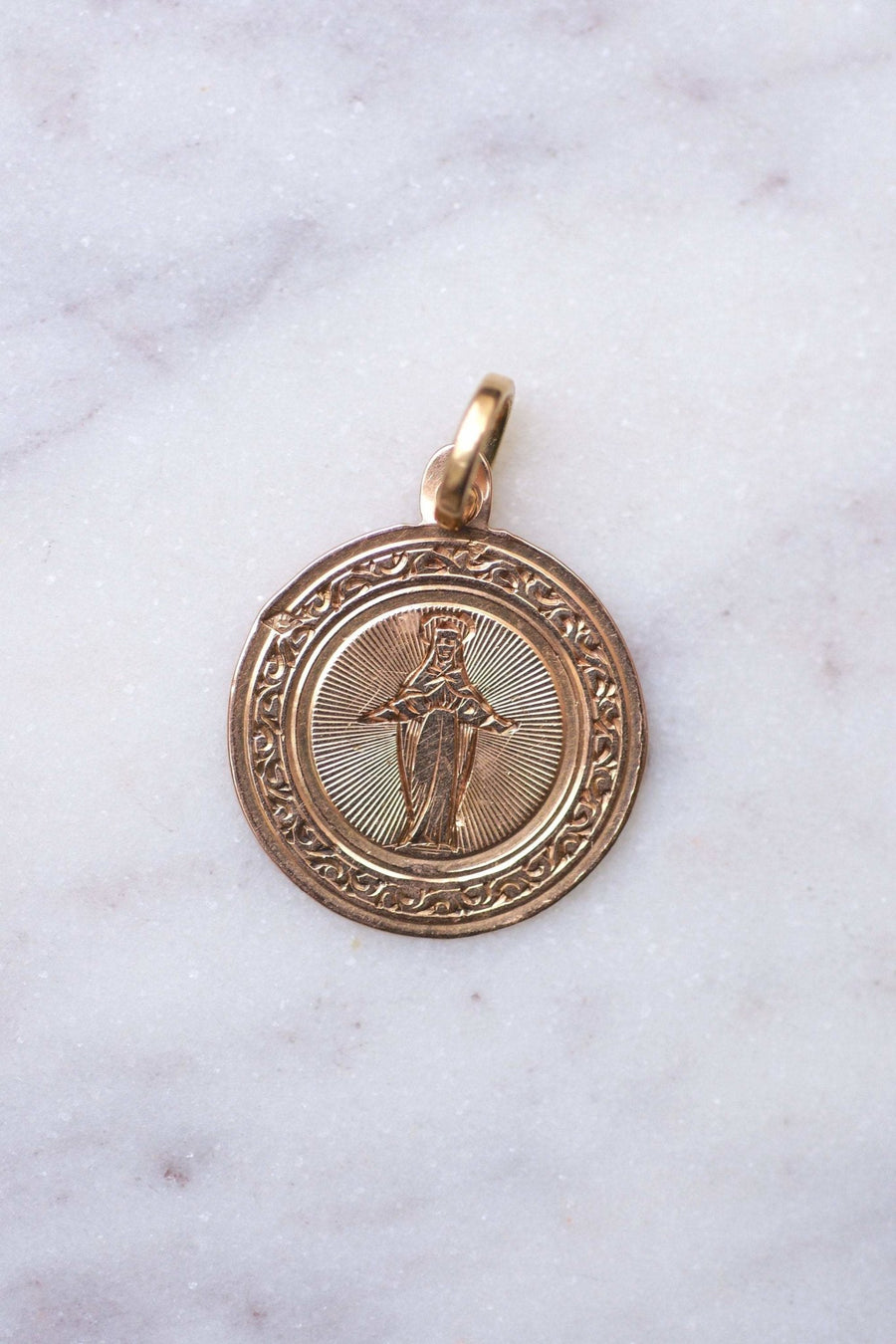 Antique Virgin Mary medal in pink gold - Penelope Gallery