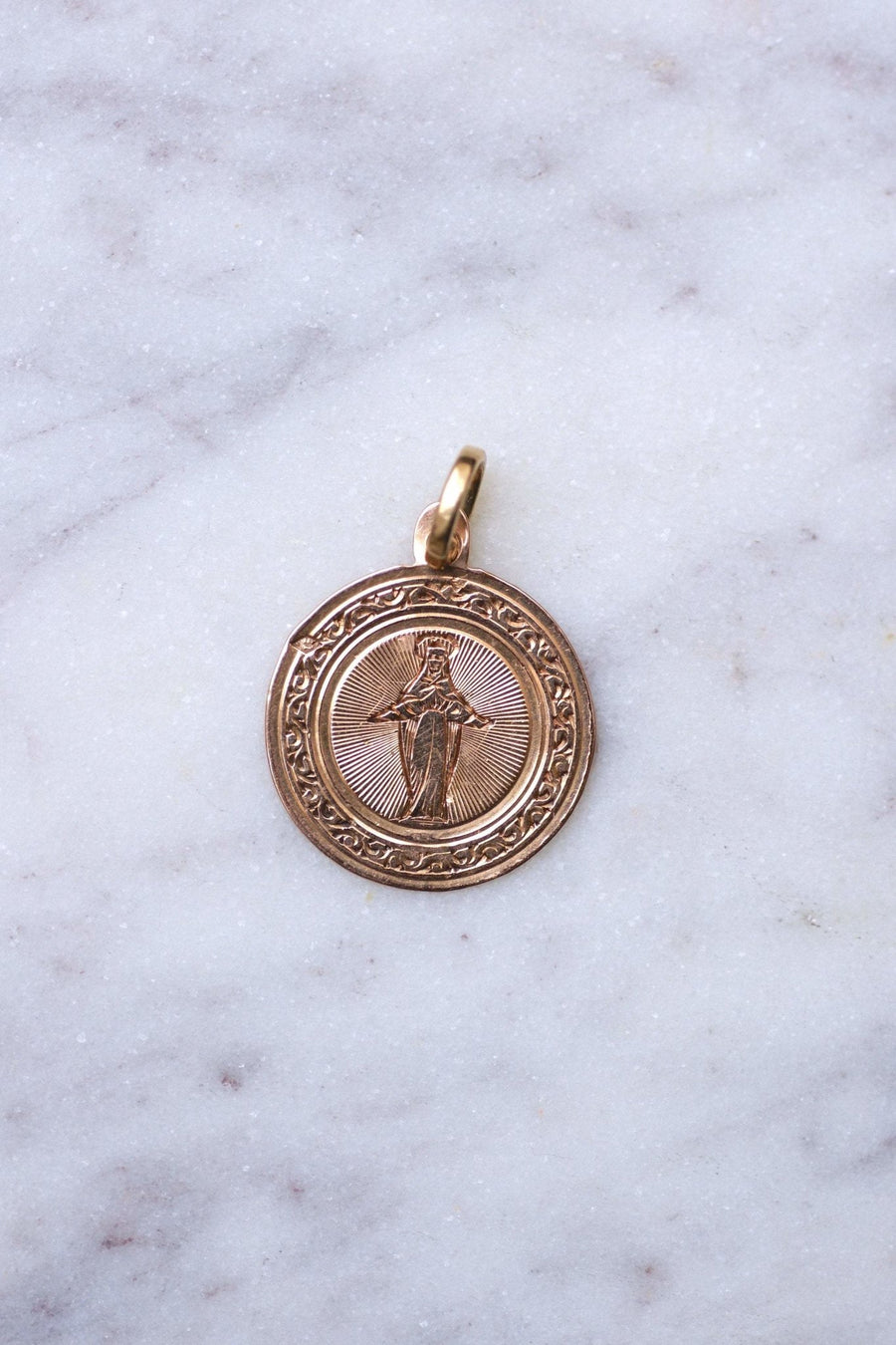 Antique Virgin Mary medal in pink gold - Penelope Gallery