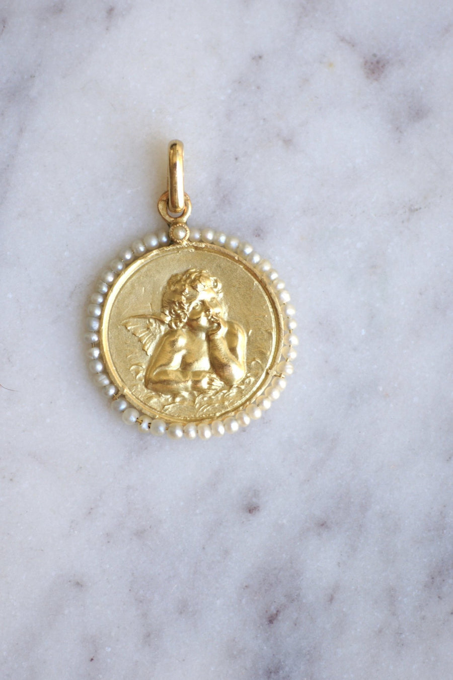 Angel Thinker gold medal with pearls - Penelope Gallery