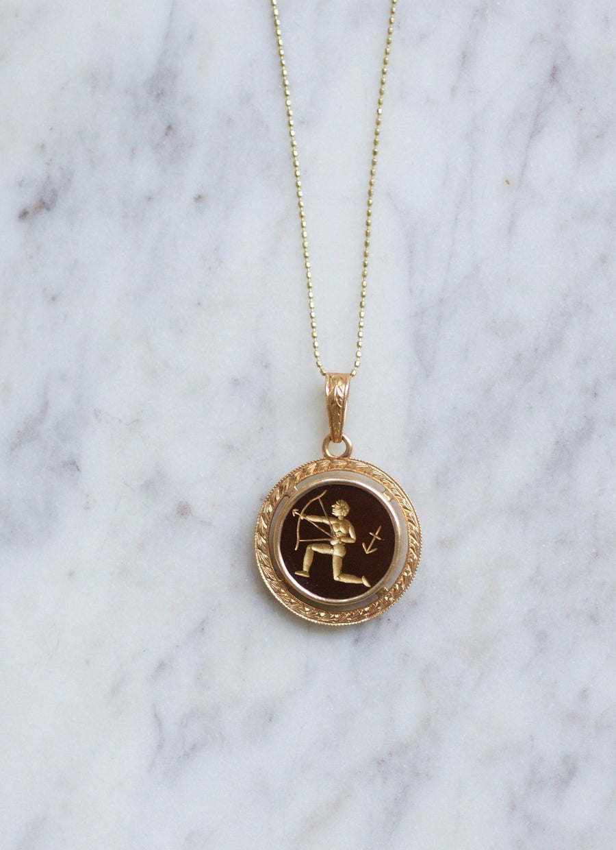 Sagittarius astrological medal, rose gold and carnelian intaglio - Penelope Gallery