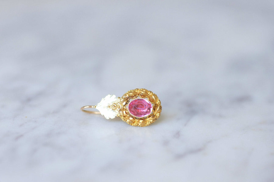 Mono antique gold and pink stone earring - Galerie Pénélope