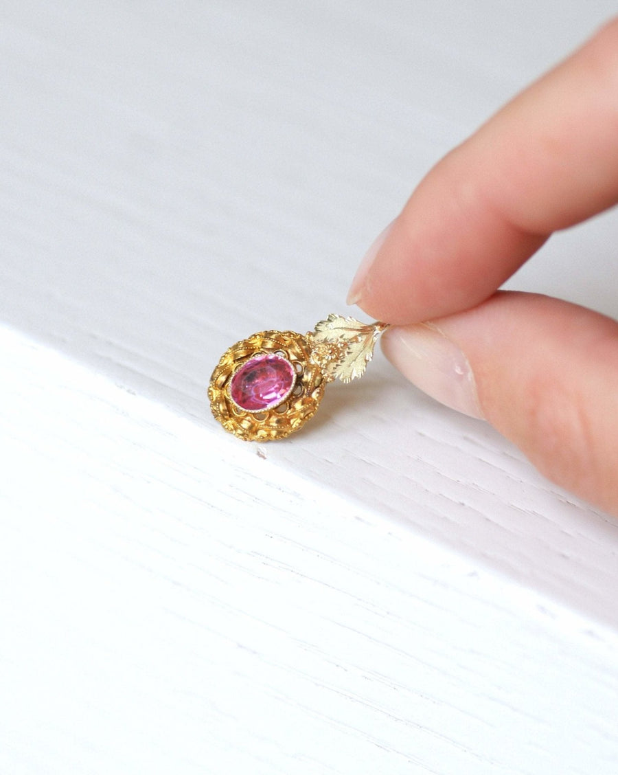 Mono antique gold and pink stone earring - Galerie Pénélope