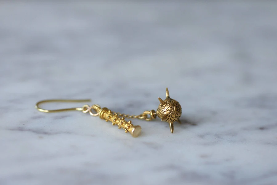Medieval gold flail earrings - Penelope Gallery
