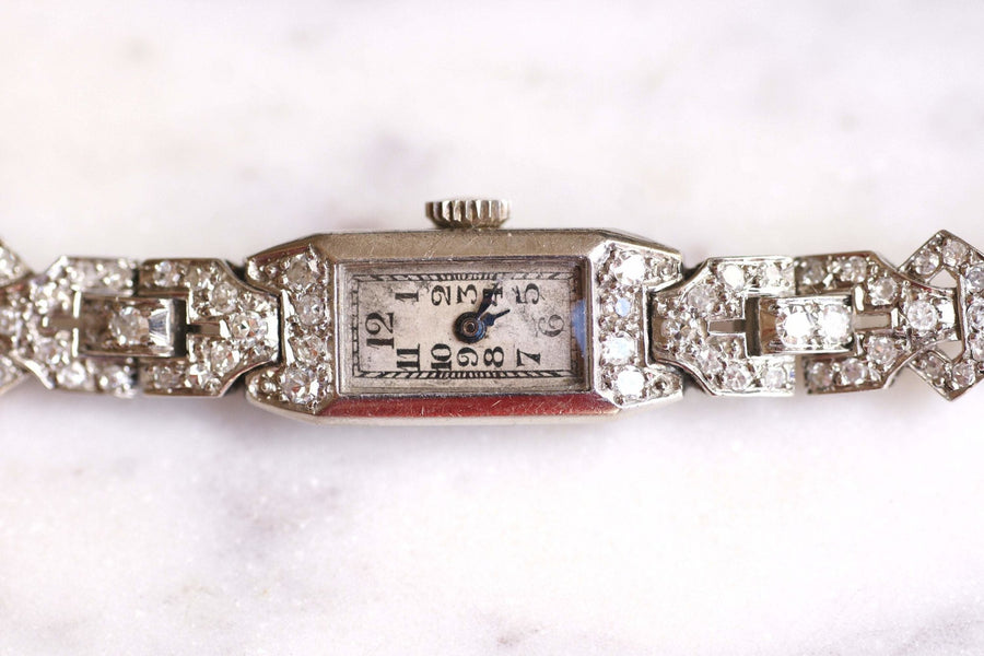 Art Deco lady's cocktail watch in platinum and diamonds, mechanical, 20's France - Galerie Pénélope