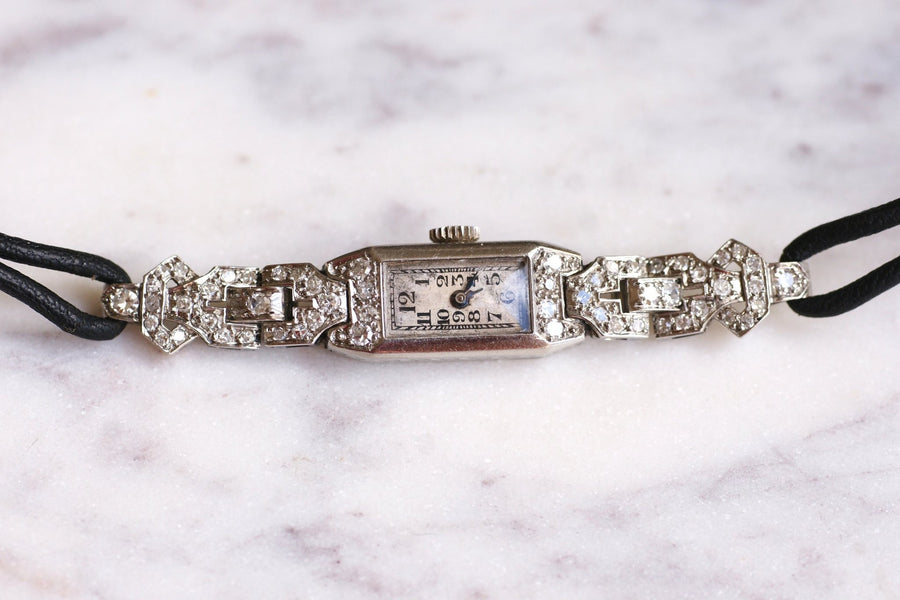 Art Deco lady's cocktail watch in platinum and diamonds, mechanical, 20's France - Galerie Pénélope