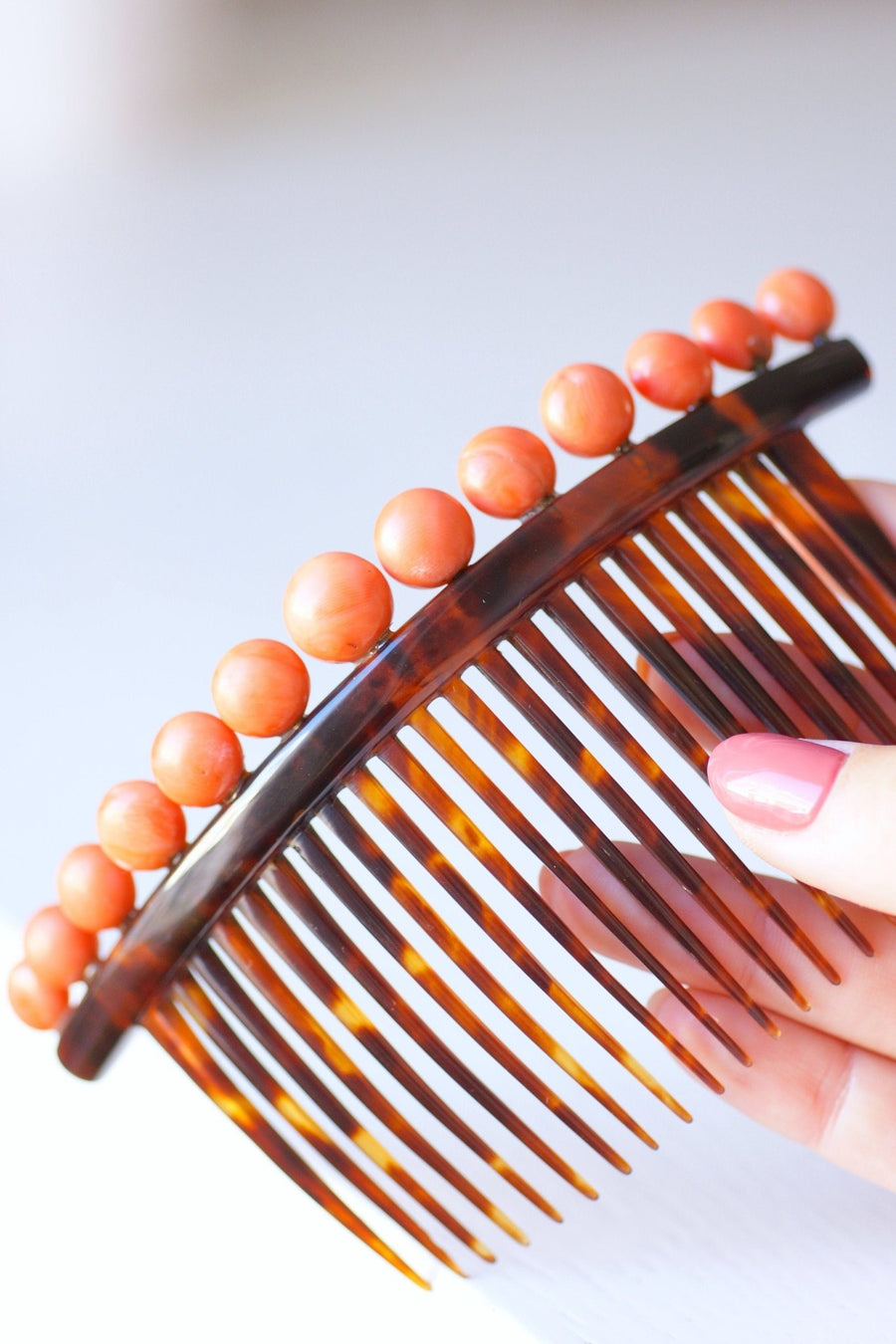 Antique hair comb, wedding tiara, in tortoise shell and coral - Galerie Pénélope